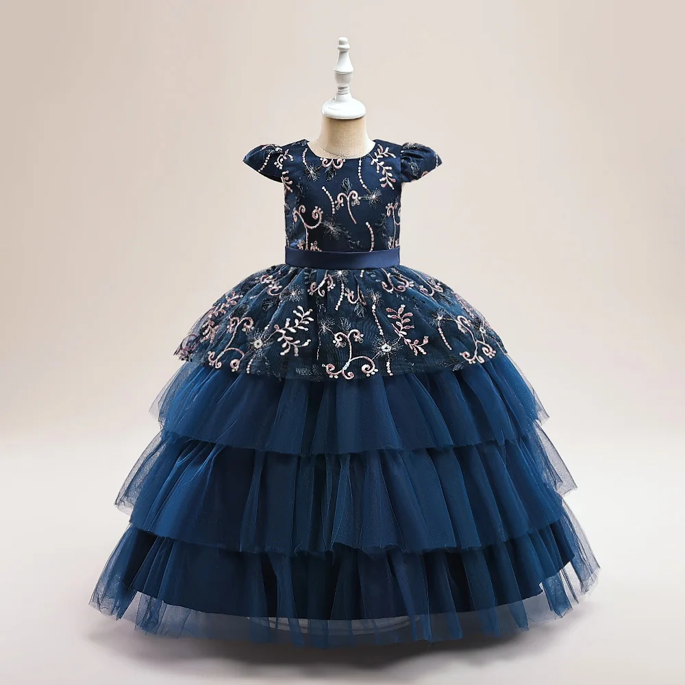 

Elegant Embroidery Flower Bridesmaids Girls Dresses Wedding Party Princess Prom Kids Dress for Girl Birthday Christmas Costumes