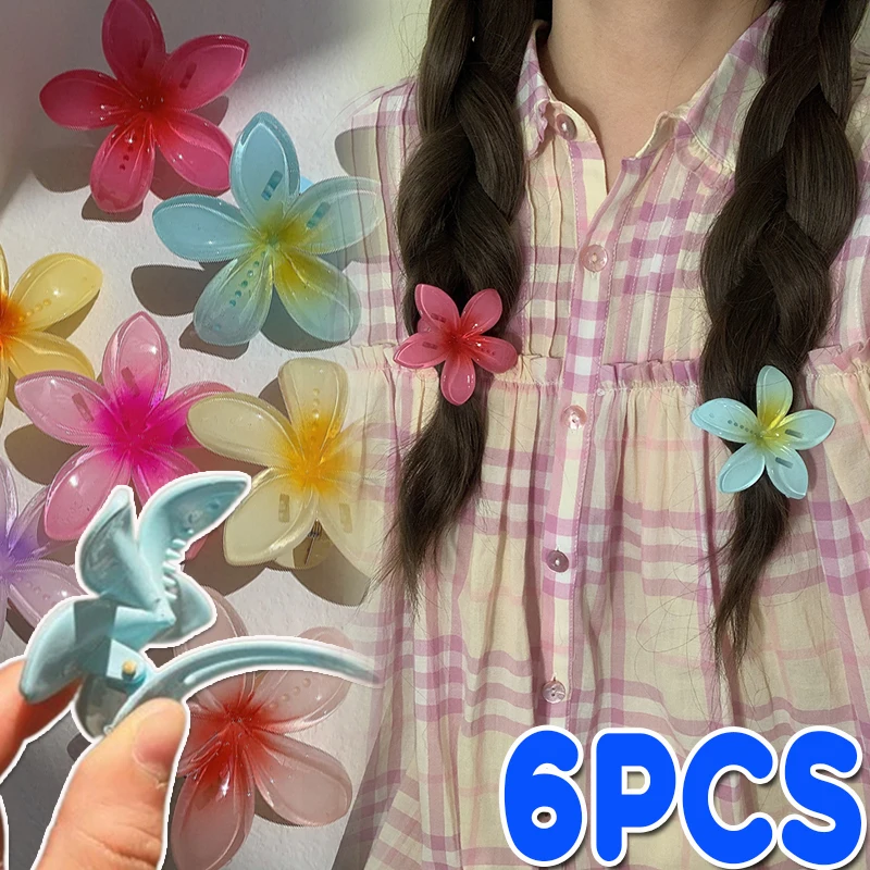 

1/6pcs Sweet Gradient Flower Acrylic Duck billed Clip for Women Girls Hairpins Summer Beach Hawaiian Headwear Hair Accessories