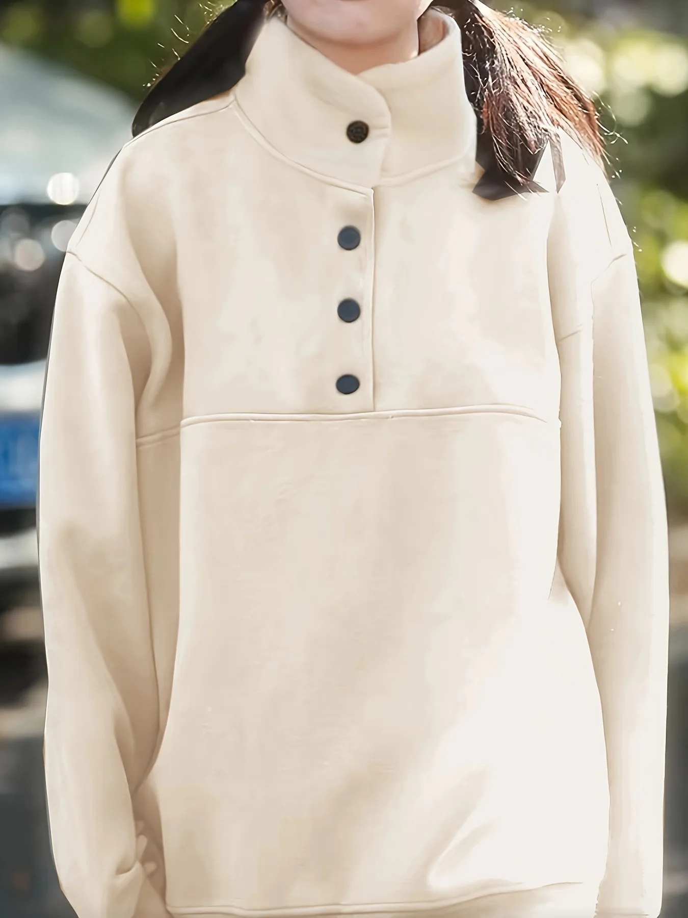 Herbst und Winter neuer Hoodie einfarbig Modetrend Pullover Stehkragen Knopf lockerer lässiger Hoodie