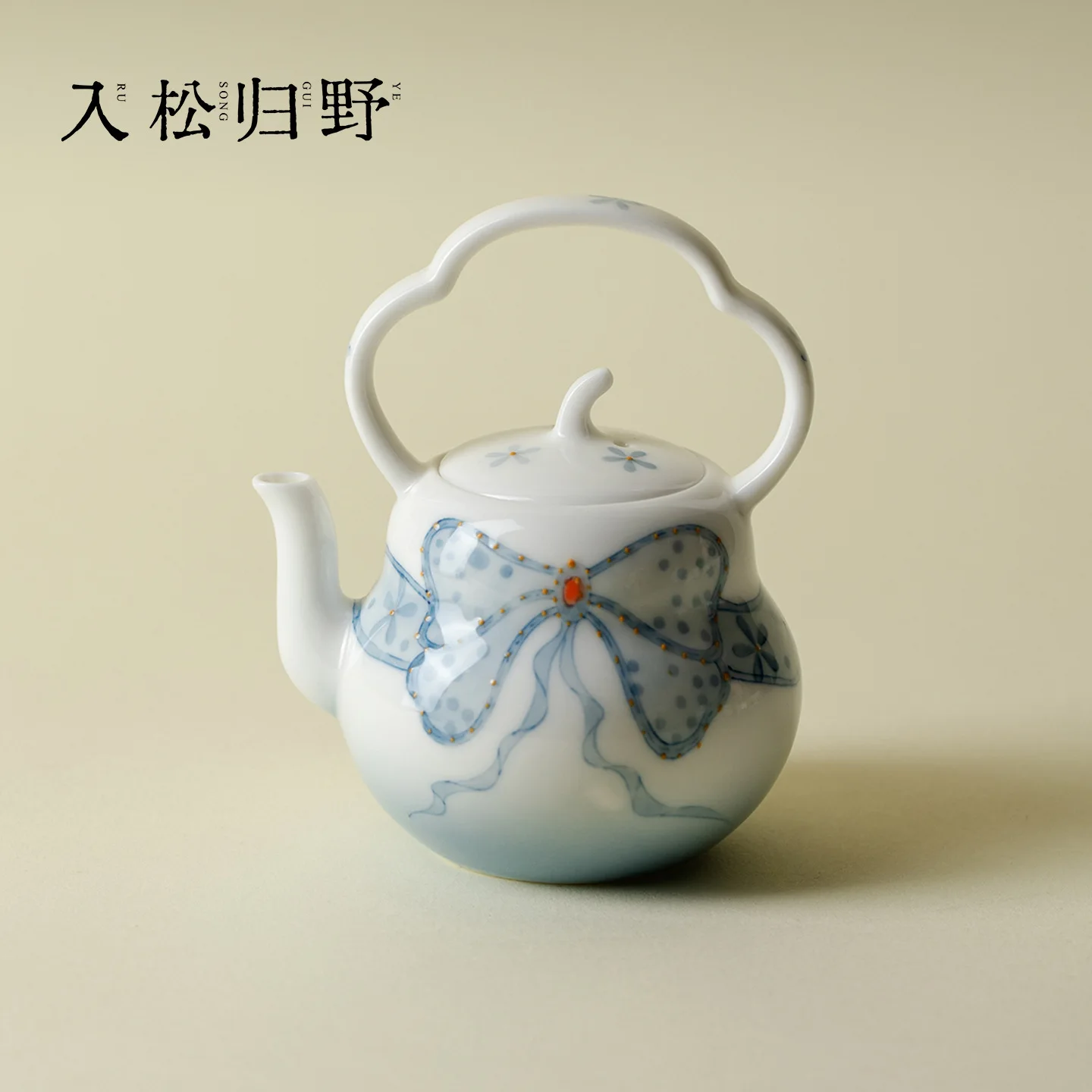 Inno Kaisoku Blue And White Hand-Painted Pastel Bowknot Handle Teapot Exquisite Arita Ware Handmade Brewing Pot Kung Fu Tea Set