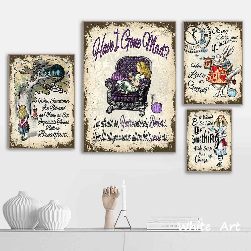 Fairy Book Alice In Wonderland Poster Rabbit Vintage Canvas Painting HD Print Wall Art Picture Living Room Children\'s Room Decor