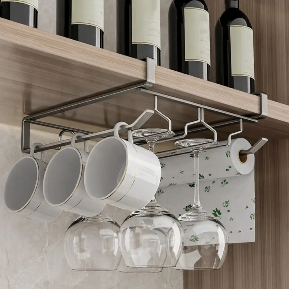 Carbon Steel Upside Down Wine Glass Holder Hanging Ventilation Inverted Goblets Rack Rust-resistant Waterproof