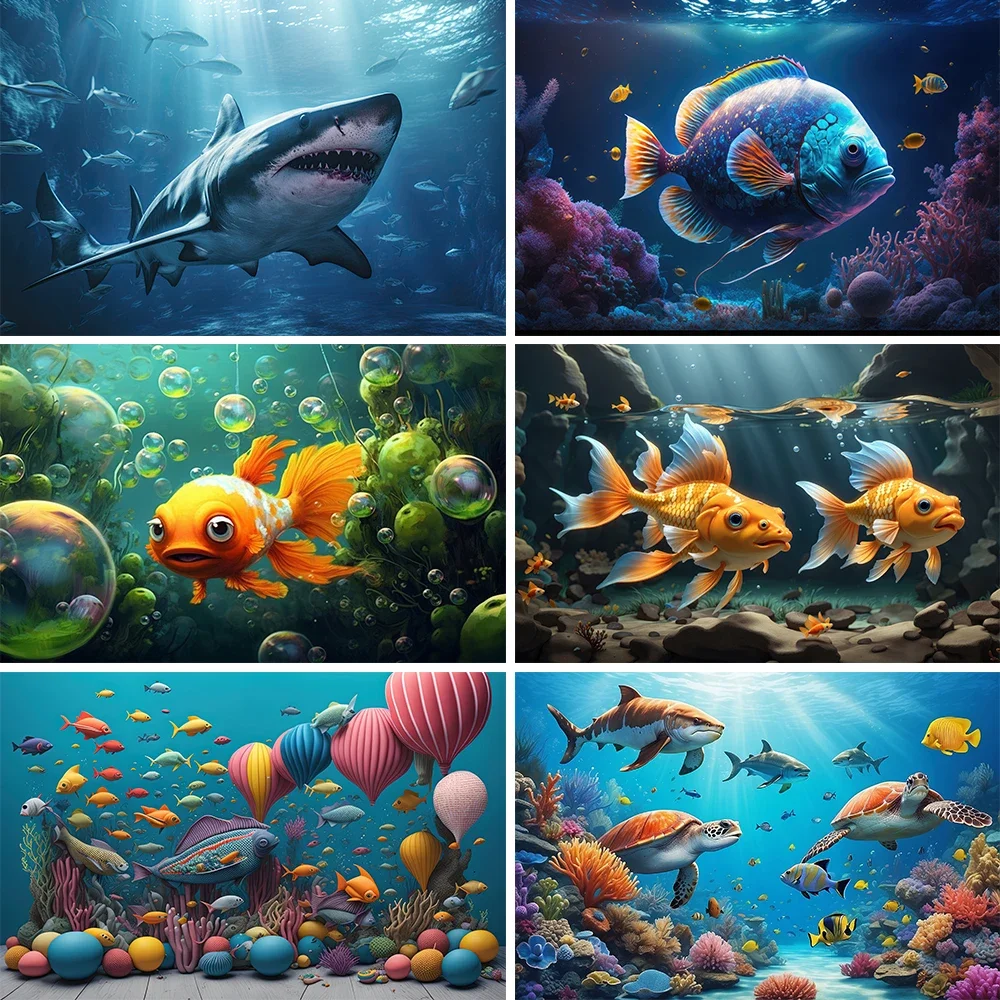 

Photography Background Underwater World Seabed Ocean Dolphin Marine Coral Fish Theme Baby Birthday Party Decor Backdrop