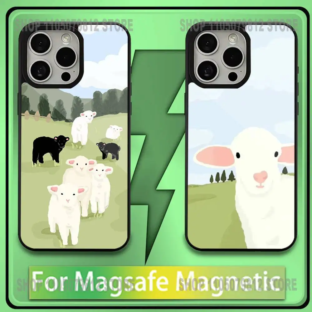 

Cute Cartoon Sheep Phone Case For iPhone17,16,15,14,13,12,11,Plus,Pro,Max,Mini Soft Magesafe Magnetic Wireless Charge