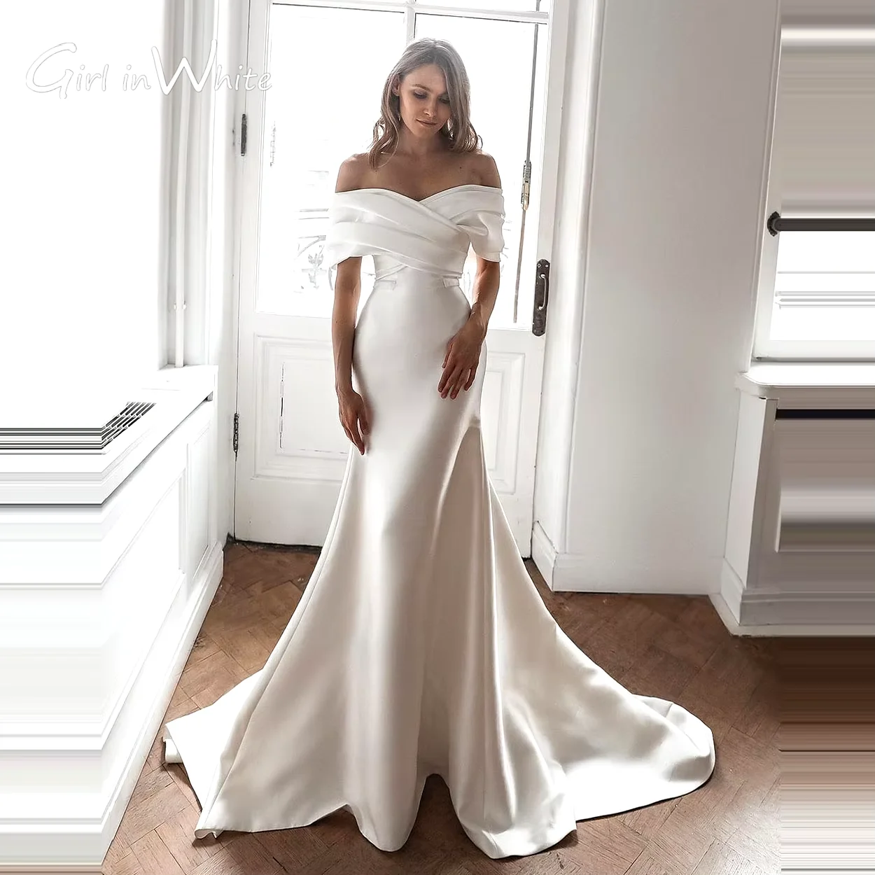 Elegant 2024 Satin Mermaid Wedding Dress customized Bride Dress Off The Shoulder Bridal Gowns Robes De Soirée Customized