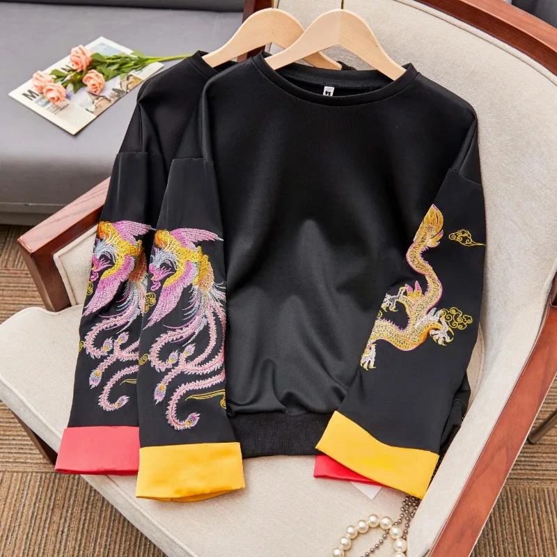 Chinese Style Women's Long Sleeved Stitching Embroidery Luxurious Tang Costume Autumn Winter Elegant Trend Female Sweatshirt