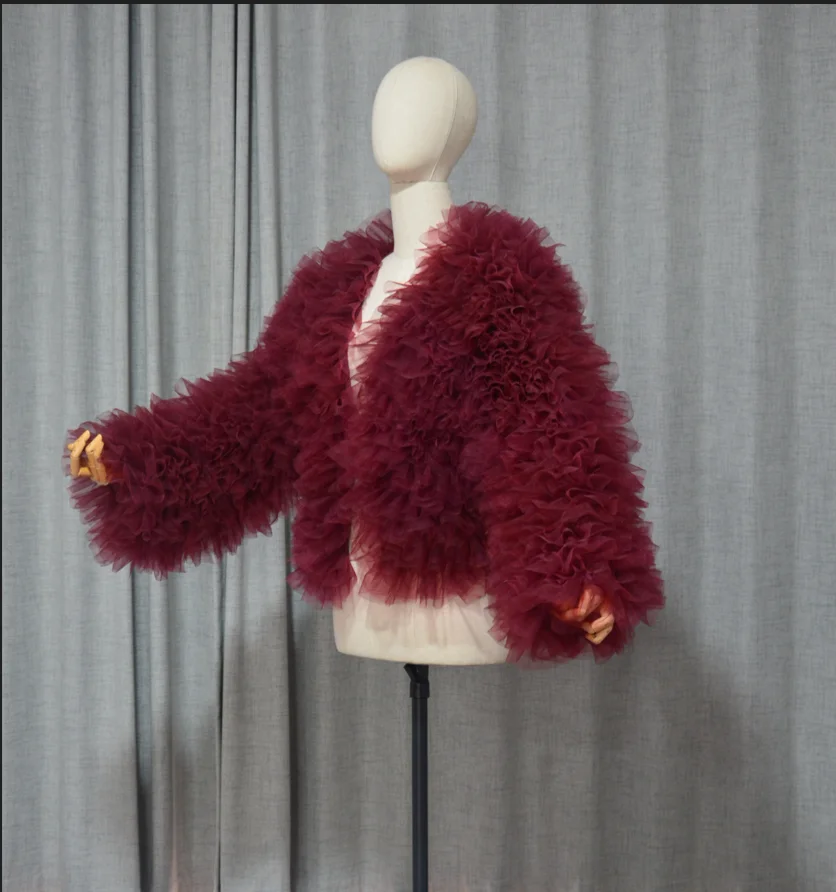 plus size Cropped Ruffle Jacket Tulle Jacket wedding cape bolero Wrap bridalaccessory custom size