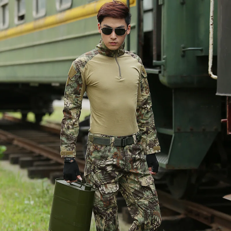 Men's Tactical Frog Suit Outdoor Clothes Long Sleeve Tee Shirt & Trousers Wear-resisting Hunting Clothes Men Camping Workwear