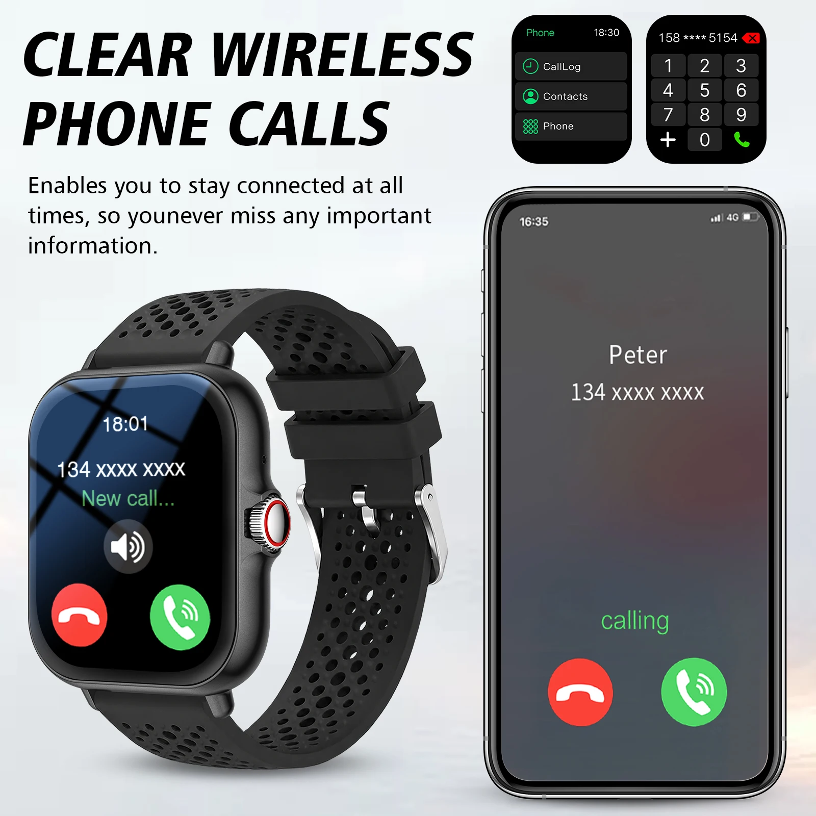 Smart Watch Multi-functional sports smart watch ,Wireless Calling, Personalized the Watch Faces,Music control
