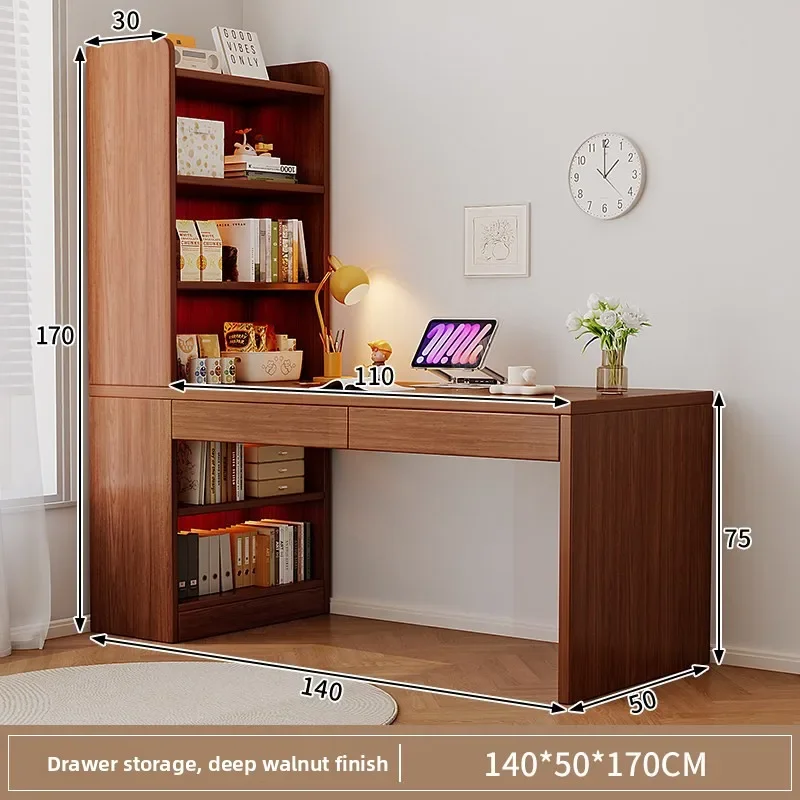 Multi-functional Computer desk Cream wind bookshelf integrated bedroom study table white corner desk