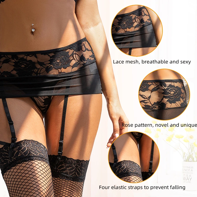 Ohyeahlady Sexy Hot Women Lingerie Plus Size Garter Black Women Stocking Adjustable Garter Lace Mesh Skinny Skirt Sexy Suspender