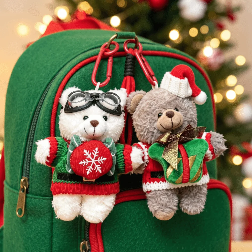 Holiday Clothes Goggles Bear Keychain Soft Stuffed Animal Christmas Pendant Trendy Design Durable Hardware Xmas Bag Charm