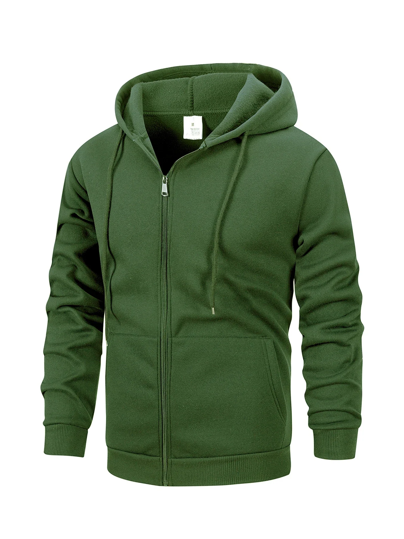 Men Autumn Winter Warm Hooded Outerwear Full Zip Up Jacket Drawstring Hood Rib Cuff Coat With Hand Pockets Casual Daily Tops