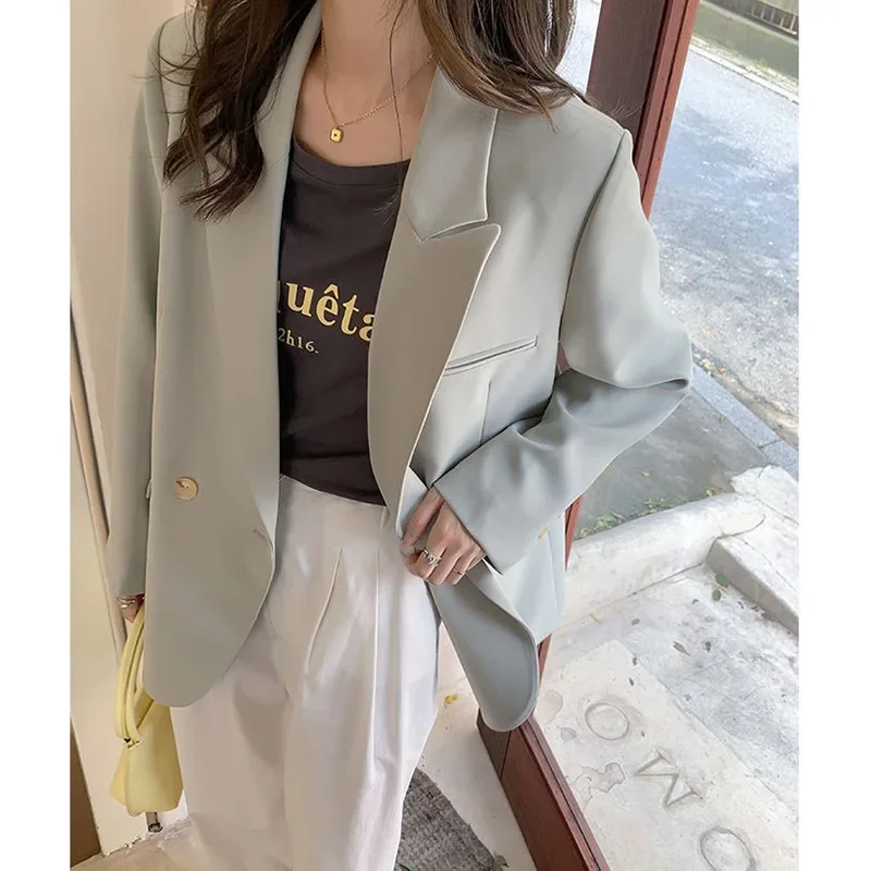 UNXX Women's Autumn Vintage Casual Short Blazer Suit Coats Commuting Solid Color Loose Single-breasted Blazer Collar Coat Women