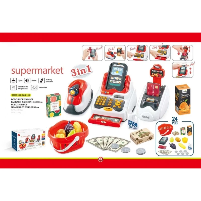 

Kids Checkout Counter Supermarket Cash Register Toy Playcashier PlayHouse Toy