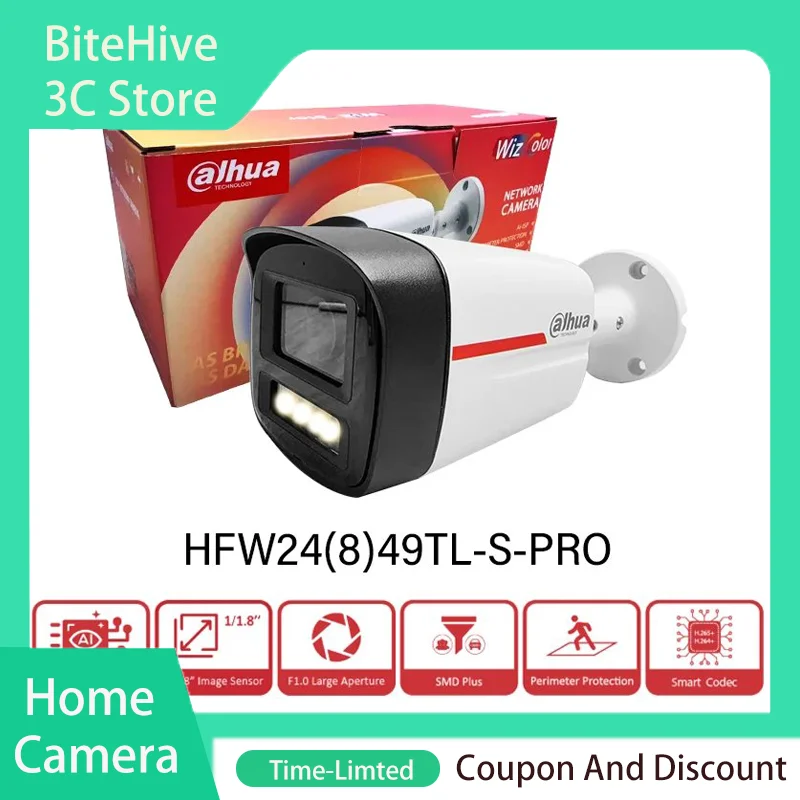 Dahua WizColor IPC-HFW2449TL-S-PRO 56dB 2.6ｍｍ 3.6ｍｍ Smart Home Camera 50m Lighting Distance Built in Mic 4K PoE CCTV SMD PLUS