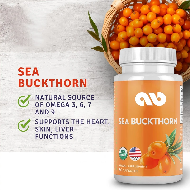 

Sea buckthorn capsules 1000mg | Natural sources of Omega 3, Omega 6, Omega 7, and Omega 9 | 60 capsules