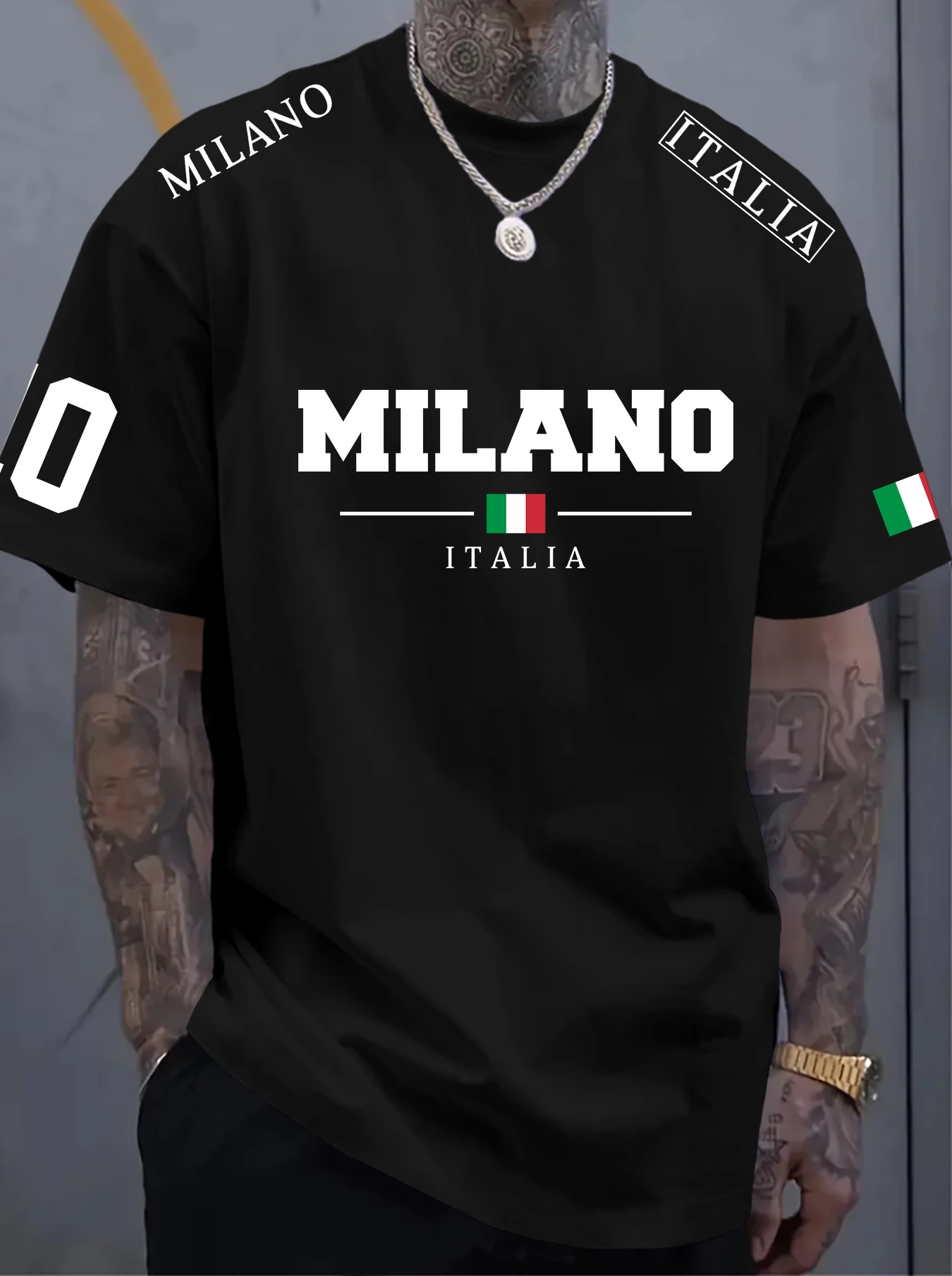 Men's T-Shirt, Casual Street Style, Milano Italia Italy Flag Letter Print, Polyester, Daily Casual Outfit, S-XXL
