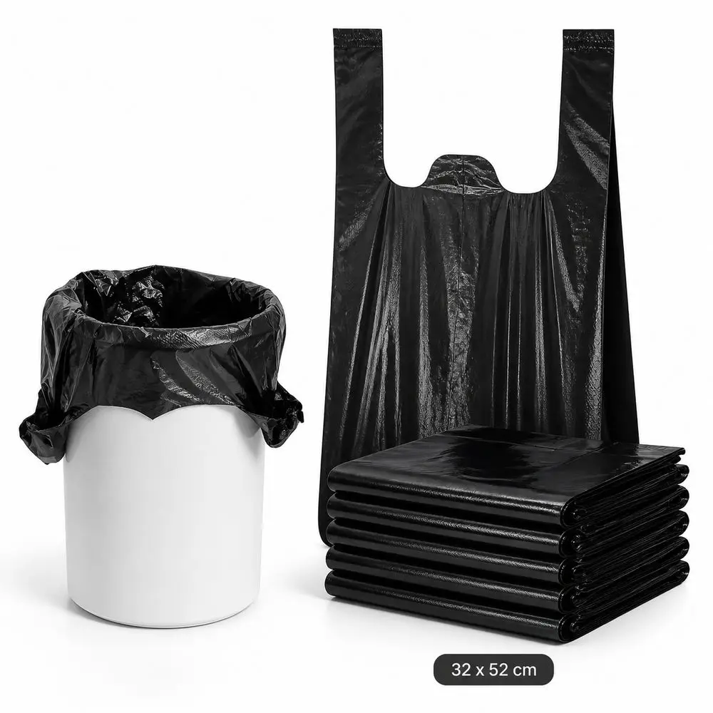 New Black Handled Trash Bags 50 PCS Pack Disposable Plastic Vest Bags Multi-Purpose Garbage Bags Household Waste Disposal