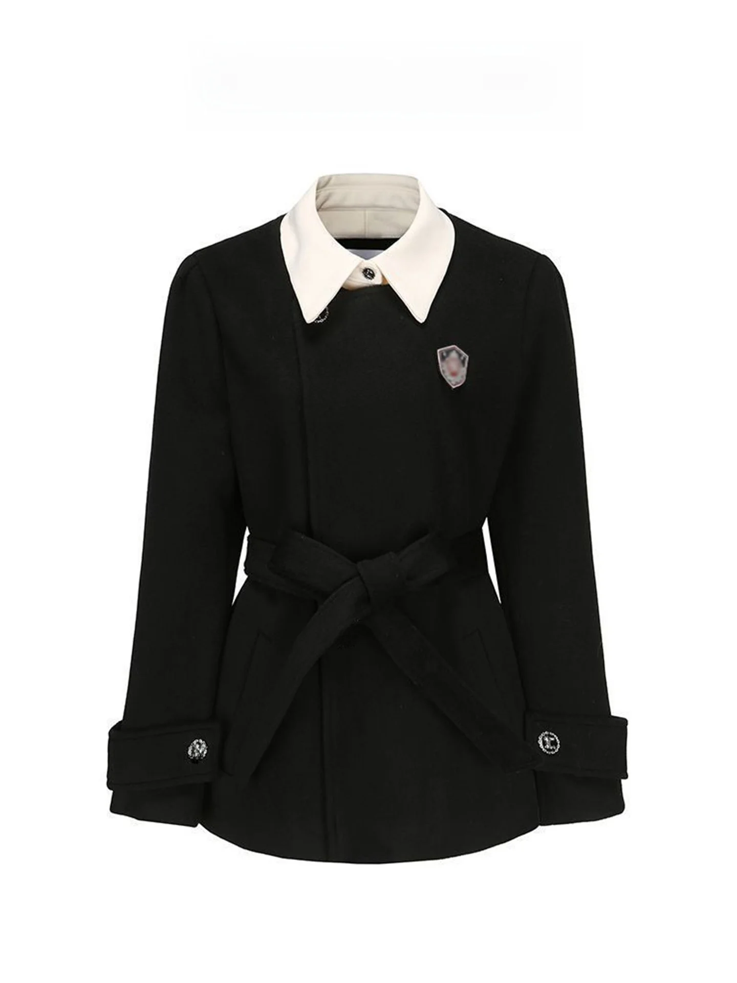 

Ретро-корейский шерстяной костюм-двойка для женщин: осенне-зимний укороченный жакет с завышенной талией и имитацией двух предметов в университетском стиле