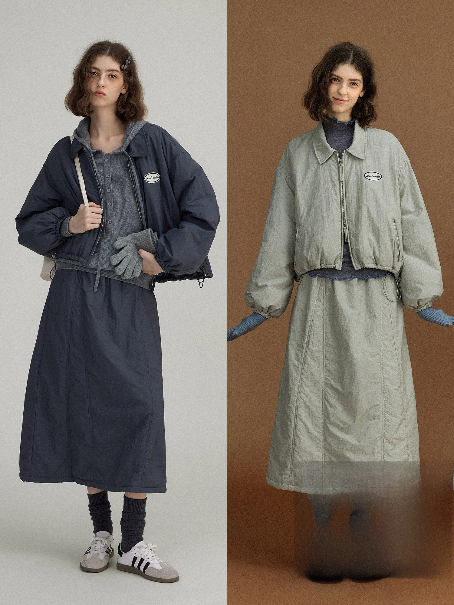 

Nordic Retro Lightweight Pleated Hem Dstring Double Zipper Jaet Cotton Silk f Skirt Set Women's Casual Faion