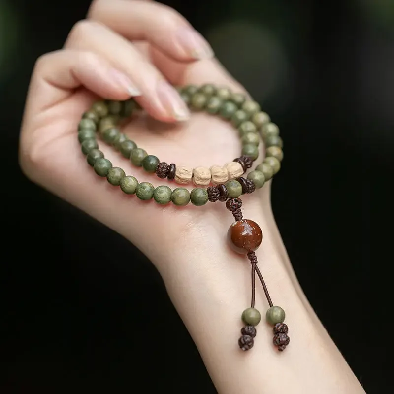 Green Sandalwood Buddha Beads Bracelet Female Student Sandalwood Passion Seed Jewelry Couple Ethnic Style Male Material Niche