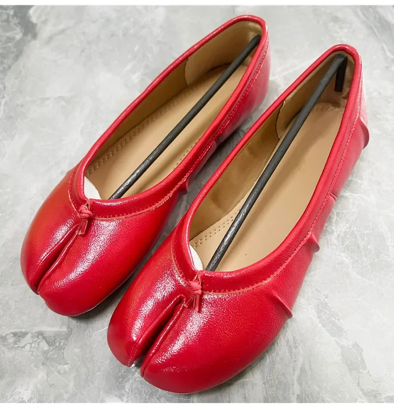 Split-Toe Damen Ballerinas Modische Tabi-Schuhe Lässige Slip-on Loafers Damen Plissierte Leder-Espadrilles Zapatillas Mujer – Detail 13