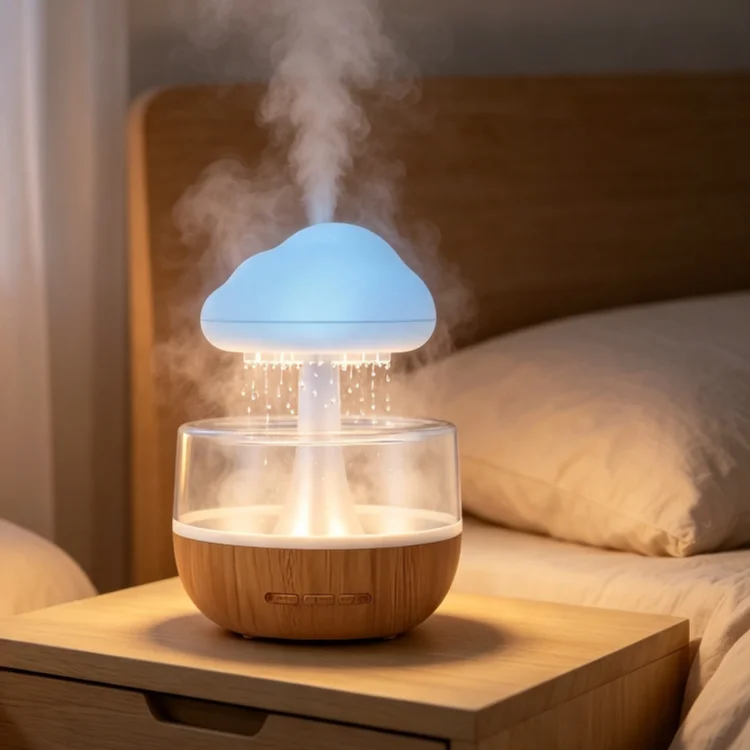 Rain Cloud Humidifier, Raindrop Mushroom Cloud Atmosphere Lamp, Mini Essential Oil Aroma Diffuser Night Light
