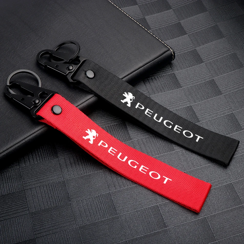 1PCS Metal Nylon Ribbon Lanyard Car Keychain KeyRings for Peugeot 206 207 208 306 307 308 406 407 408 508 106 107 108 2008 3008