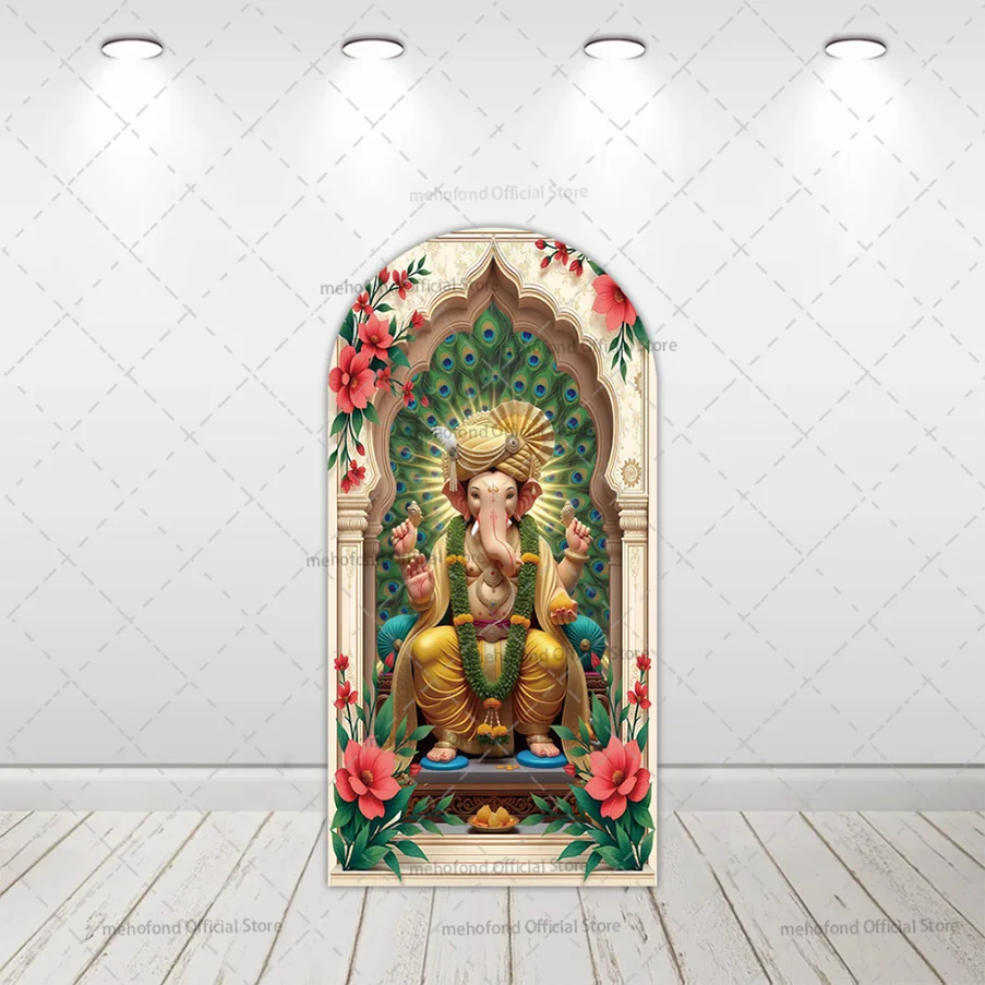 Mehofond Background Custom 2-Sided Indian Temple Ganesh Peacock Kids Birthday Party Baby Shower Cover Chiara Arch Decor Backdrop