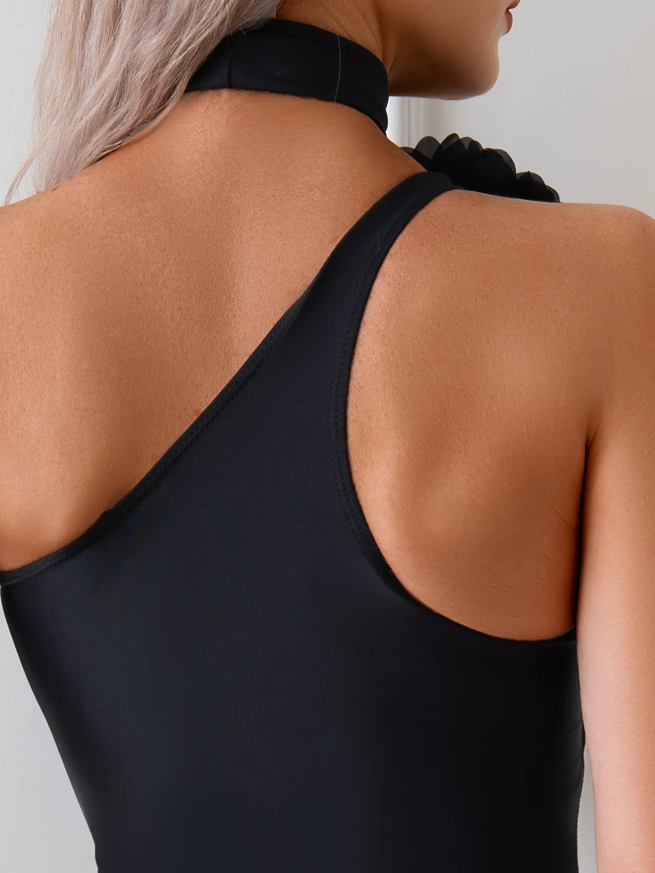 Women Elegant Black One-Shoulder One-Piece Women's 3D Floral Swimsuit Asymmetrical Sexy Corset One Piece Swimming Suit Beachwear