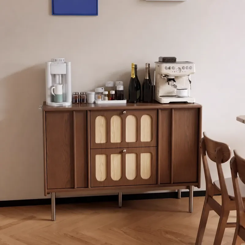 Solid Wood Dining Side Cabinet Living Room Storage Locker Wall Mounted Integrated Cupboard Light Luxury Tea Cabinet