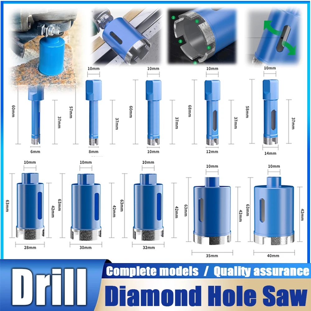 

Алмазная корончатая дрель-сверло (6-60 мм) для мрамора, гранита, кирпича, плитки, керамики, бетона