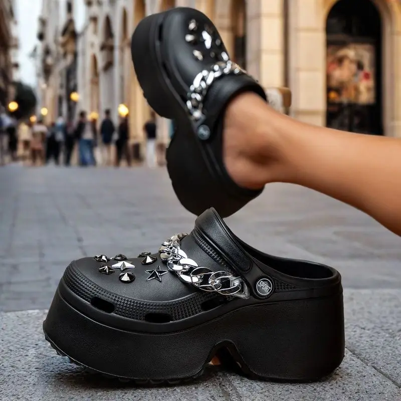 Zapatillas de tienda de campaña Diy para mujer, calzado para jardín, sandalias de playa, cadena antideslizante de verano, plataforma deslizante de alta calidad a la moda