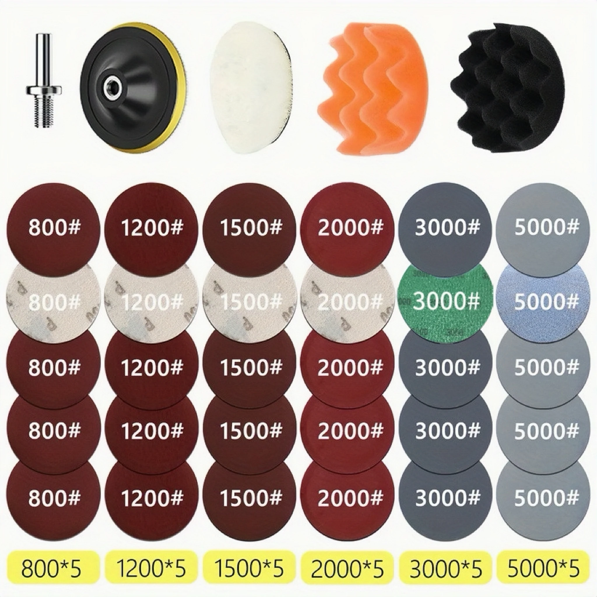 35pcs Headlight Repair Restoration Kit Car Polishing Disc 3inch 75mm Auto Waxing Sponge Sanding Pad With Sandpaper For Car Detai