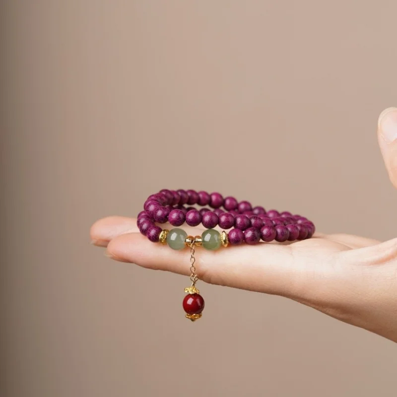 Natural color Brazilian purple rosewood with violet core, 6mm double-loop smooth-grained bracelet for men and women, suitable fo
