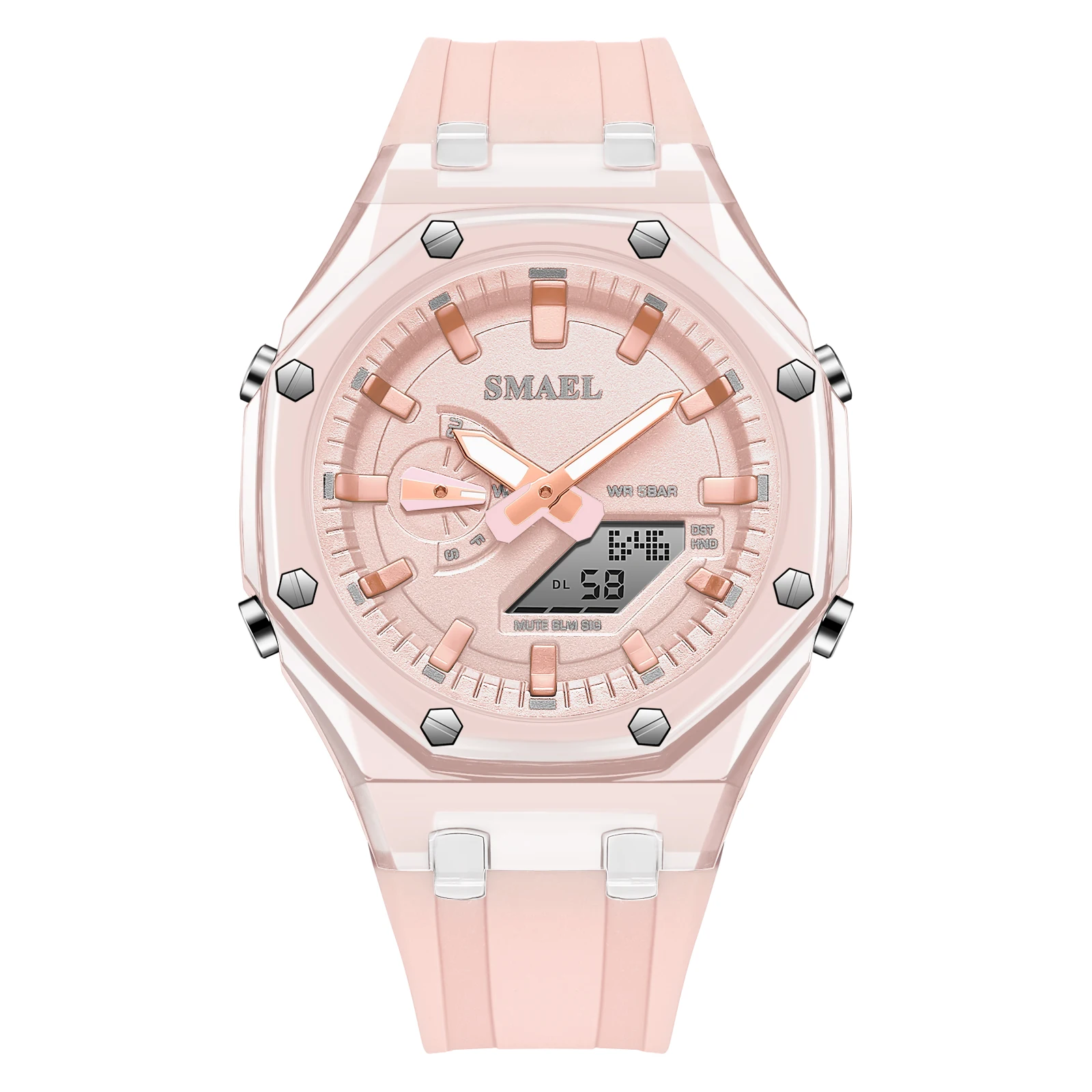 Neue Frauen sehen rosa 50m wasserdichte Armbanduhren Damen uhren Dual Time Digitaluhren LED-Uhr für Mädchen Geschenke