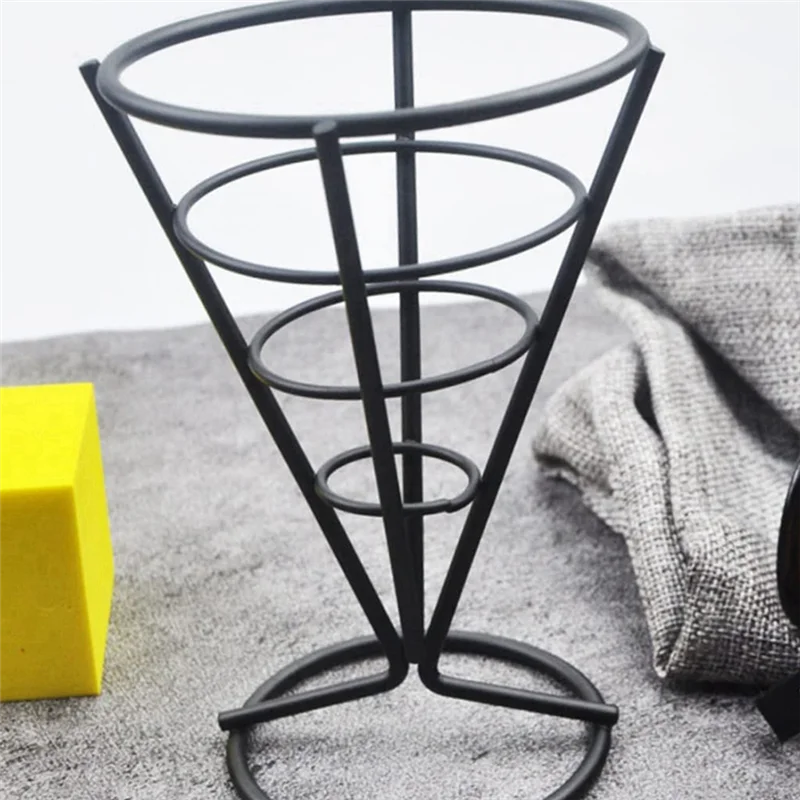 Trending 6 Pcs Wire Metal Food Racks Cone Fried Basket Serving Chips Stand Display Stands Chicken Holder