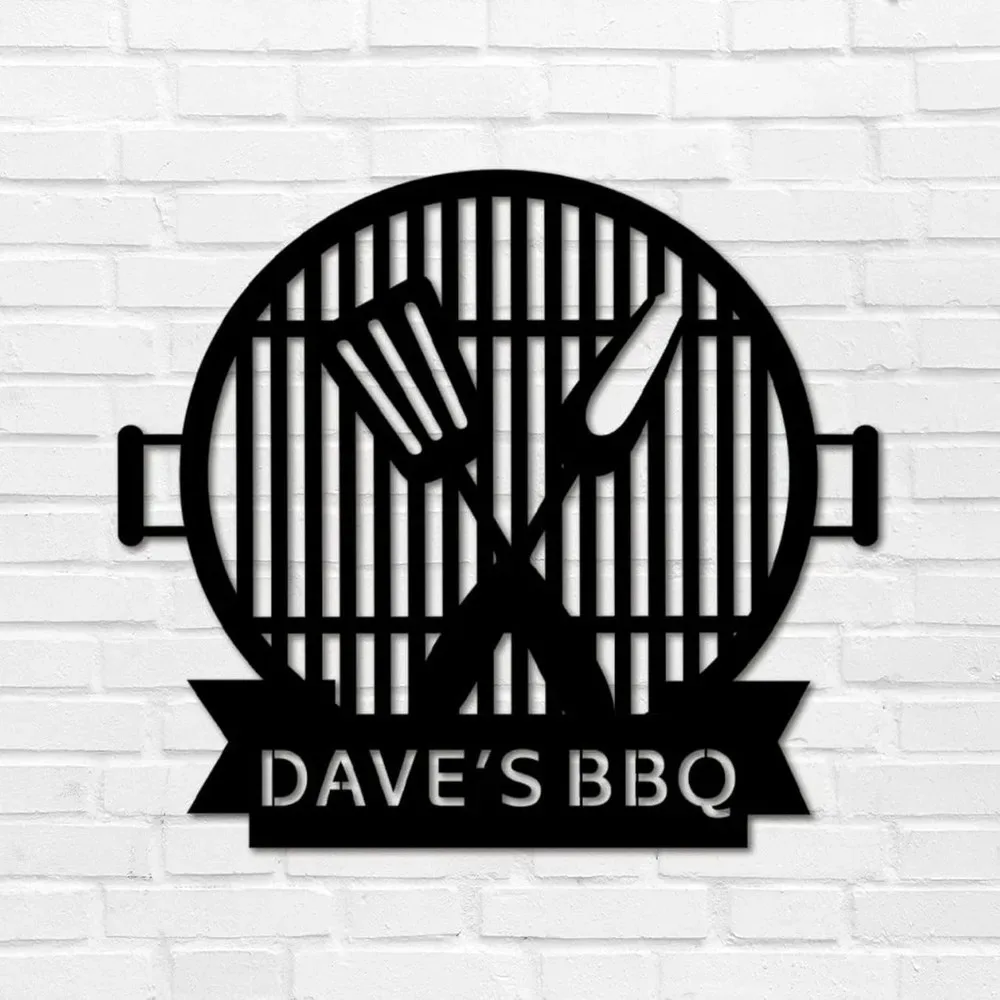 CIFbuy 18in Retro BBQ Grill Master Metal Plaque, Custom Name Distressed, Backyard Garden Wedding Decor Gift