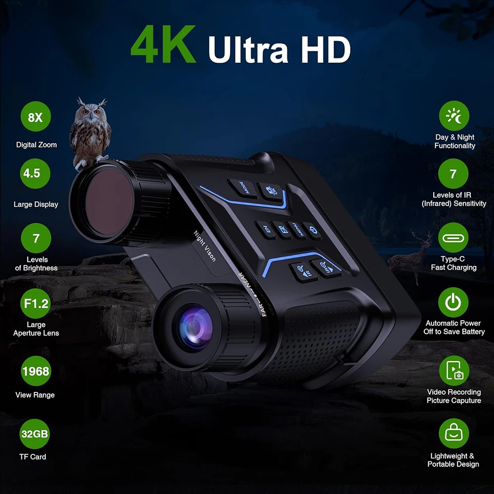 مناظير للرؤية الليلية الرقمية مع إضاءة بالأشعة تحت الحمراء تسجيل الفيديو 8X التكبير الرقمي 36MP نظارات الرؤية الليلية المراقبة #4