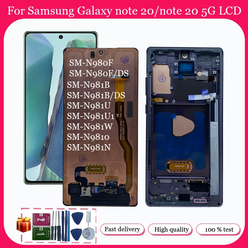 OLED For Note 20 N980F N980 LCD For Samsung Galaxy Display Touch Screen Note 20 5G N981 N981U N981B Digitizer With Frame