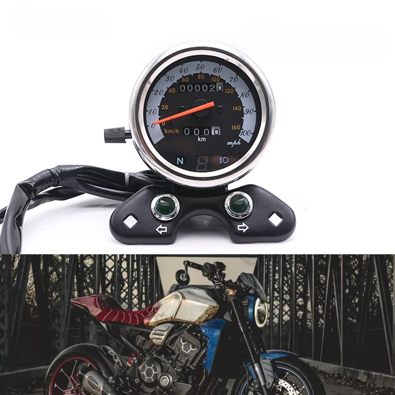 

Motorcycle Odometer LCD Digital Interface Fuel Gauge Speedometer with Light USB Charger for Honda CG125，1pcs