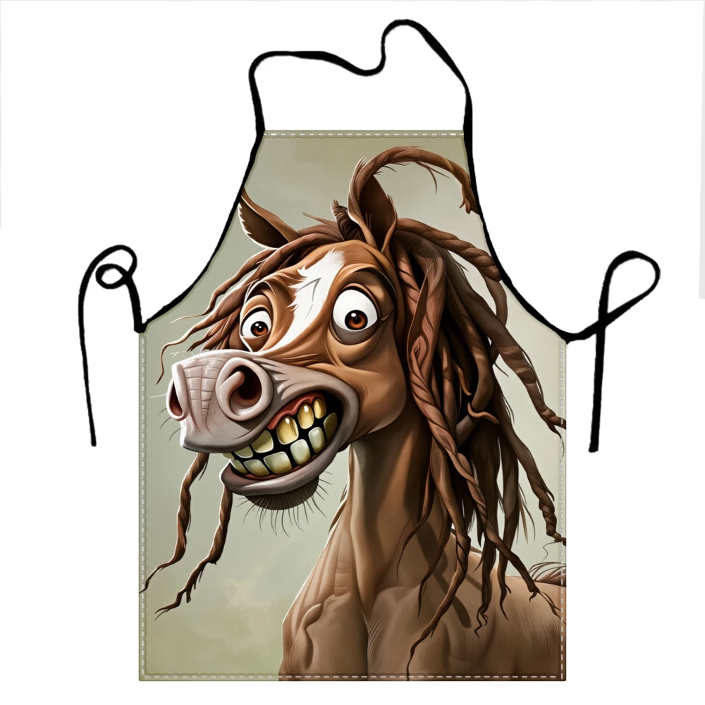 Funny Horse Cartoon Apron With Dreadlocks Design For Cooking And Baking