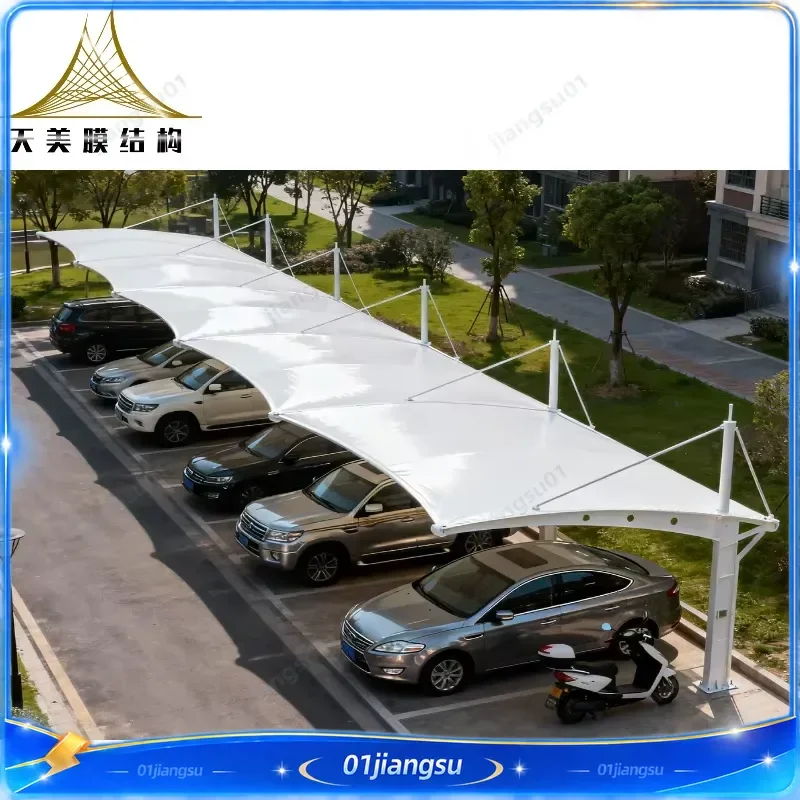 Custom PVDF Fabric Membrane Structure Car Parking Canopy Windproof Carport Shed Tent Outdoor Vehicle Shelter Garage Cover