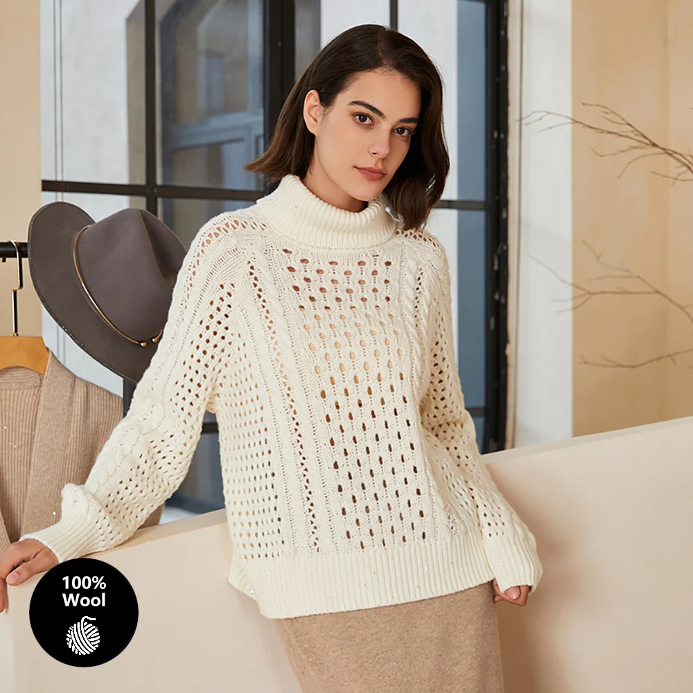 

BC-348 In Stock Turtleneck Clothes 100% Wool Cardigan Sweater Western Sweater Women's Jumper Knitted Jumper