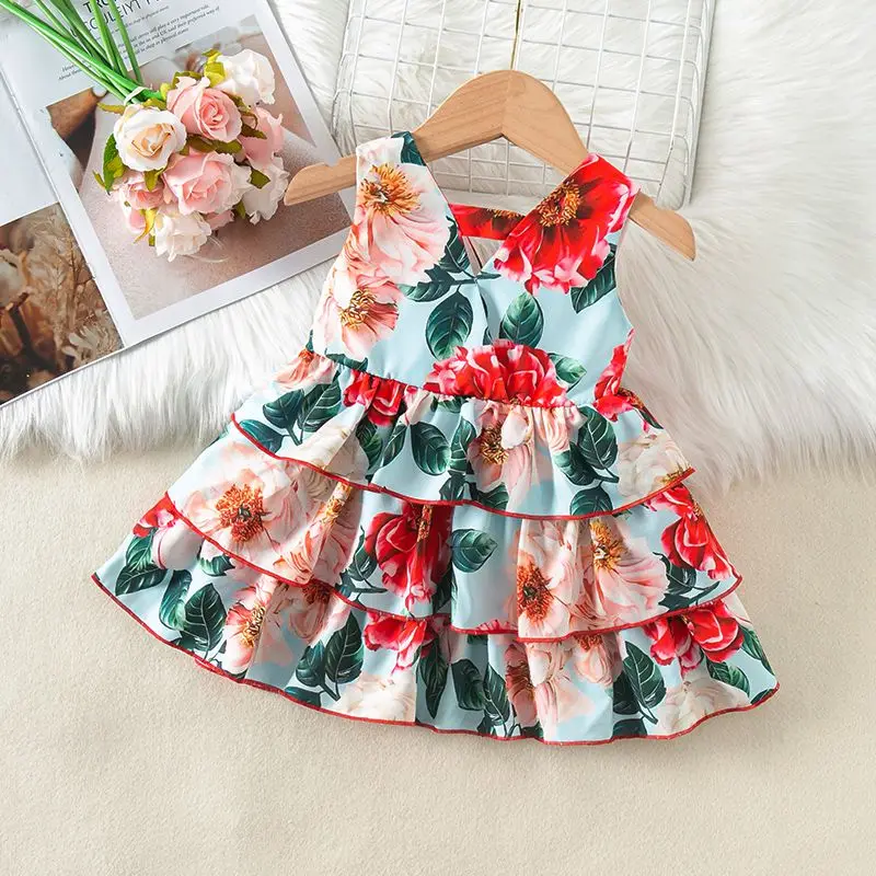 Baby Dress Summer Flower Multi-Layer Beach Girl Dress Cute And Casual Children's Dress Baby Girl Clothing