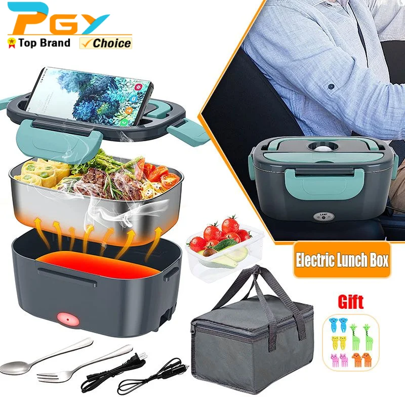 Electric Lunch Box Food Warmer 12V 220/110V Portable Food Heater for Car Truck Home Heated Lunch Box with Removable Container