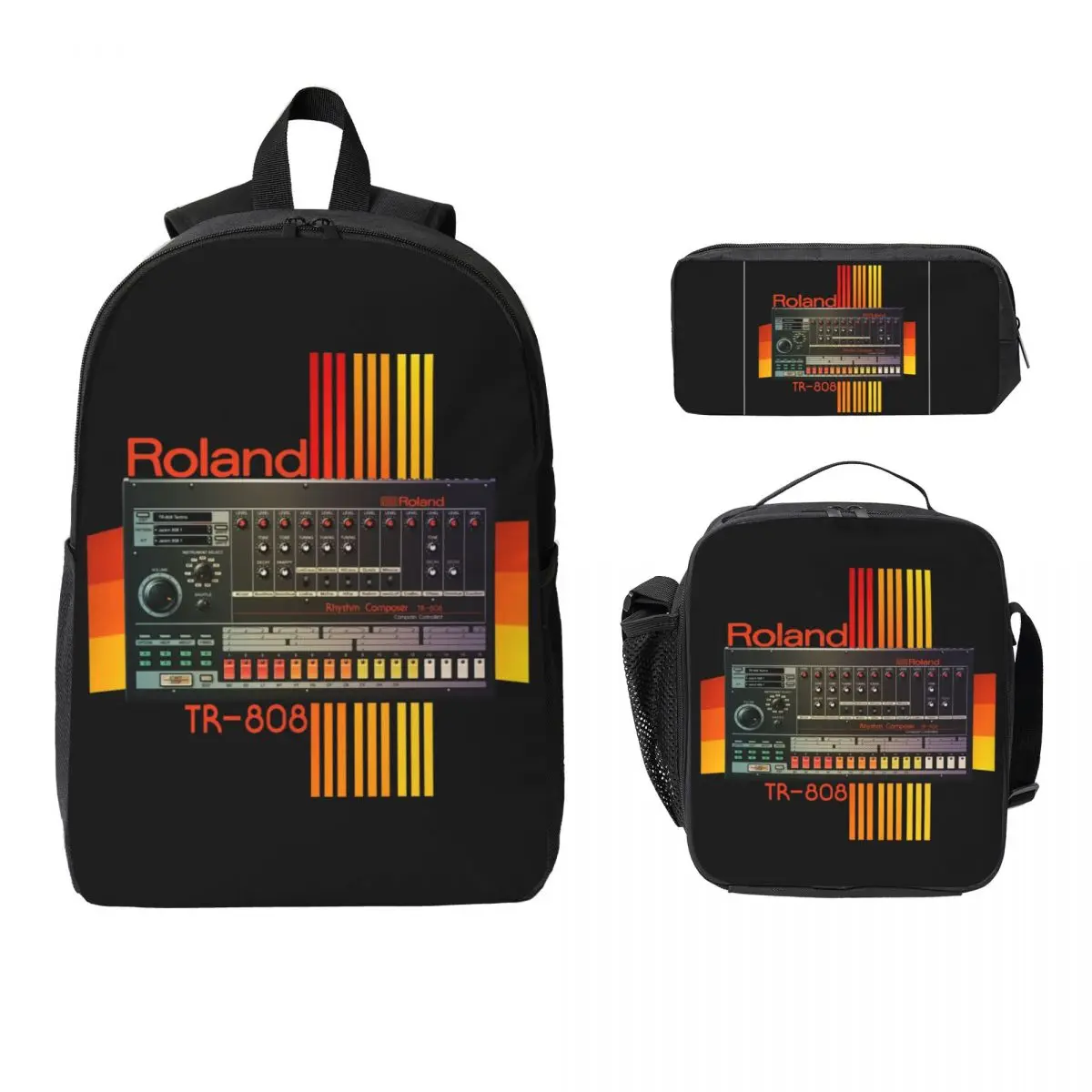Roland Tr-808 Drum Machine Model Backpack Boys Girls BookBag School Bag Laptop Shoulder Bags 3ps Insulated Lunch Bag Pencil Case