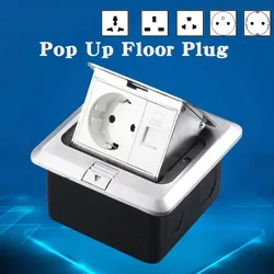 100mm*100mm Pop Up Floor Socket EU/FR/UK/UN Plug Adapter Hidden Countertop Socket Floor Outlet Covers Box RJ45 16A Power Socket