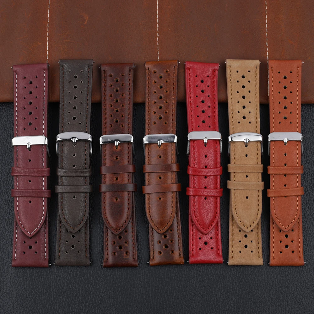 Handmade Watchband Soft Genuine Leather Watch Strap 18mm 20mm 22mm 24mm Porous Ventilation Wristband Replacement for Watches